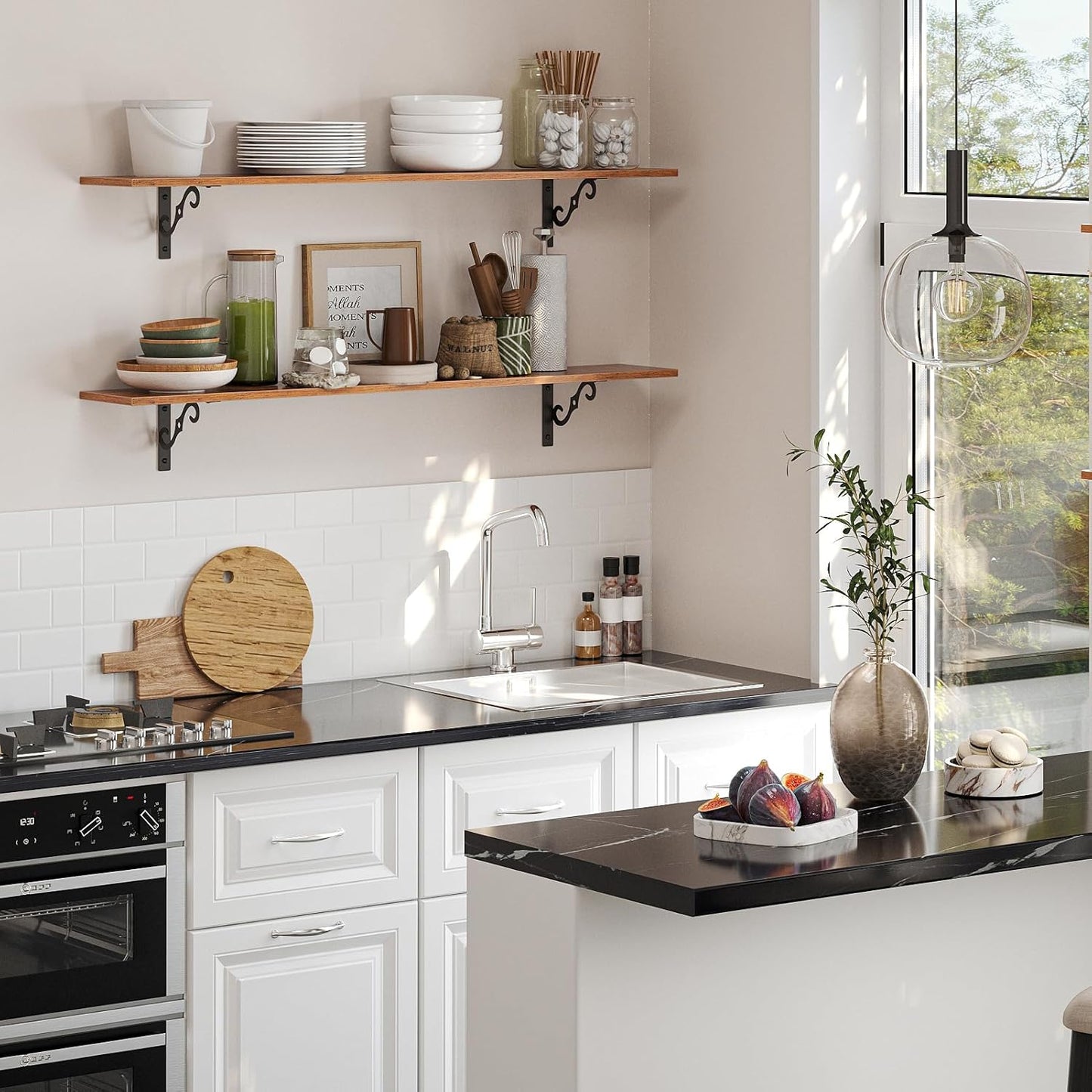 DINZI LVJ Long Wall Shelves, 47.3 Inch Large Floating Shelves Set of 2, Wide Display Shelf Wall Mounted with Brackets, Easy Hanging for Living Room, Toilet, Office, Bedroom, Rustic Brown