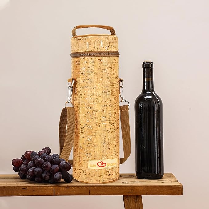 Insulated Wine Bag, Cork Single Bottle Wine Gift Bags, Cooler Carrier Tote Bag for Travel Party Beach Wedding Reusable & Recyclable