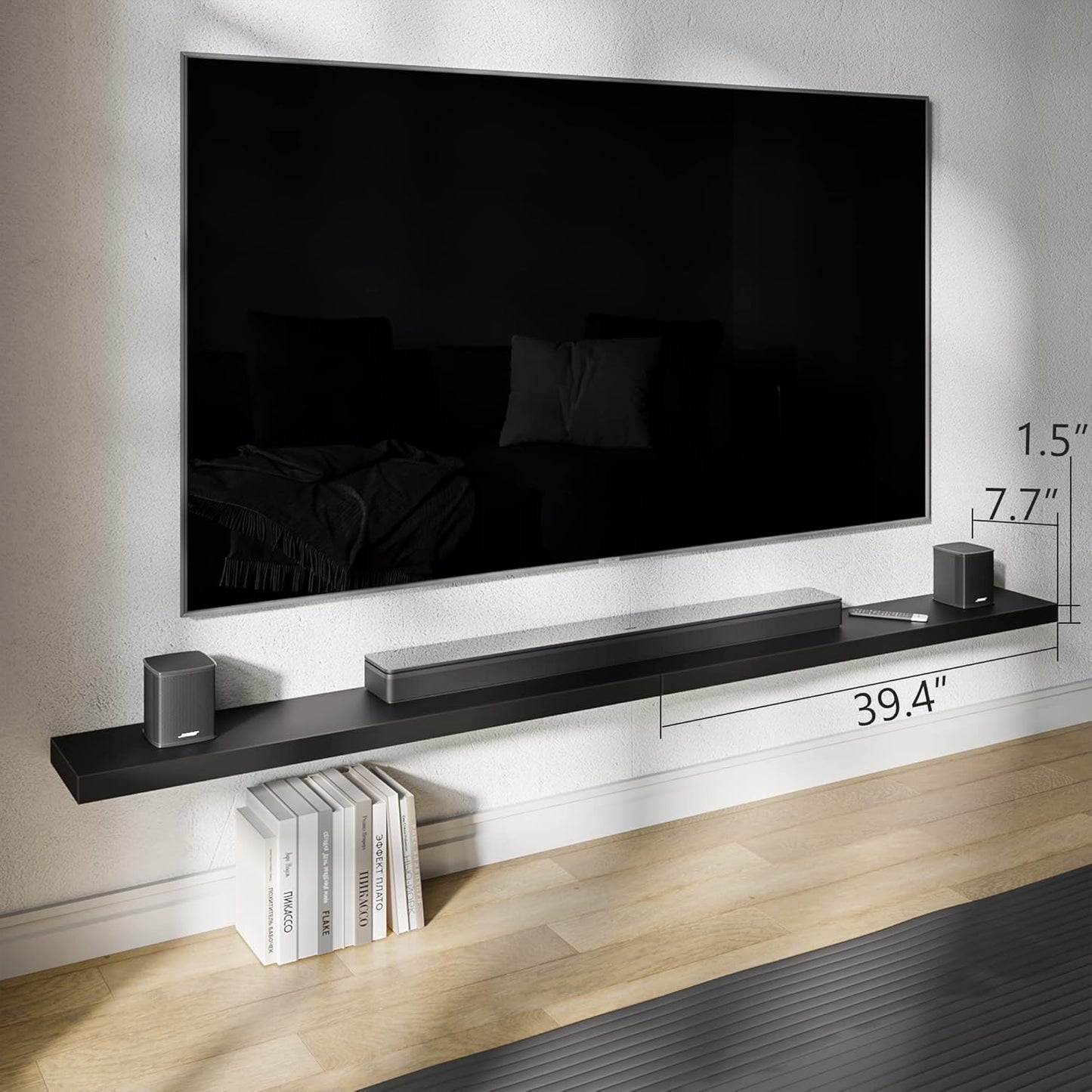 BAMEOS Floating Shelves,40 in W x 8in D Wall Mounted Wooden Shelves with Invisible Brackets Set of 2, Hanging Wall Shelves Decoration for Bedroom, Bathroom, Living Room and Kitchen