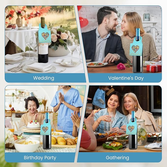 Megitzuu 50 Pieces Wine Bottle Box with Window, Blue Wine Boxes for Gifts Hanging Foldable Wine Gift Boxes Kraft Paper Wine Bottle Hanger Favor Box for Holding Candy Truffles Chocolate Cookies