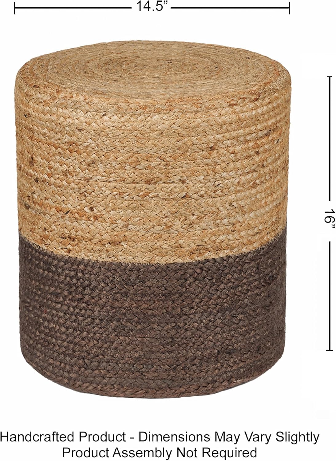 REDEARTH · Cylindrical Pouf Foot Stool Ottoman - Jute Braided Pouffe Poof Accent Sitting Footrest for The Living Room, Bedroom, Nursery, Patio, Lounge & Other Rooms (14.5”x14.5”x16”; Natural Acorn)