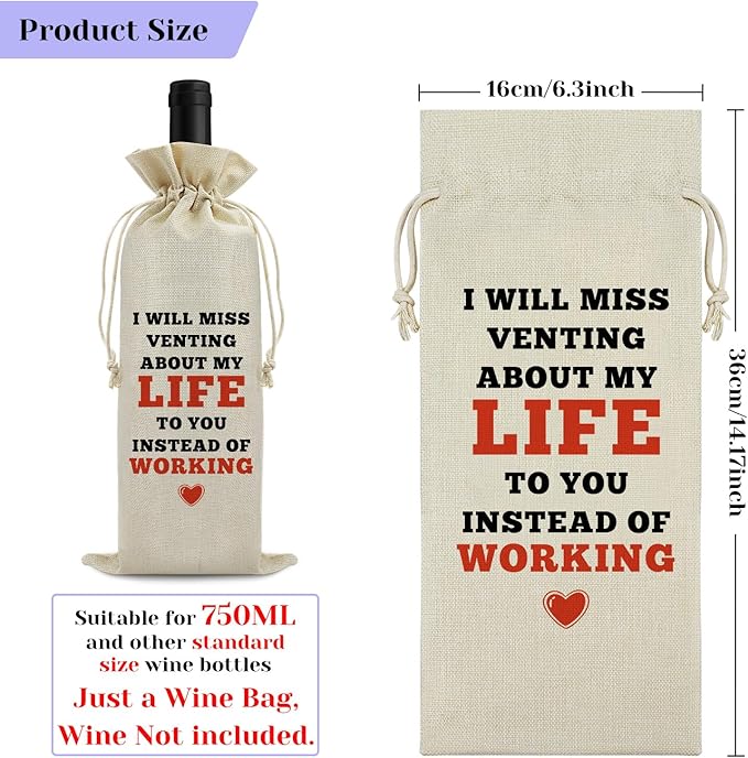 Coworker Leaving Gifts Wine Bags New Job Gift Congratulations New Job Gifts for Women Men Wine Gift Bag Goodbye Gift Going Away Gifts for Her Friendship Christmas Gift Drawstring Wine Wrapping Bag