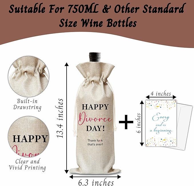 Xanev Divorce Gifts For Woman Man, Divorce Wine Gift Bag, Happy Divorce Day Wine Bag, Breakup Divorced Congrats Gift For Friend Sister Family, New Beginning Gift, Divorce Party Decorations, B41