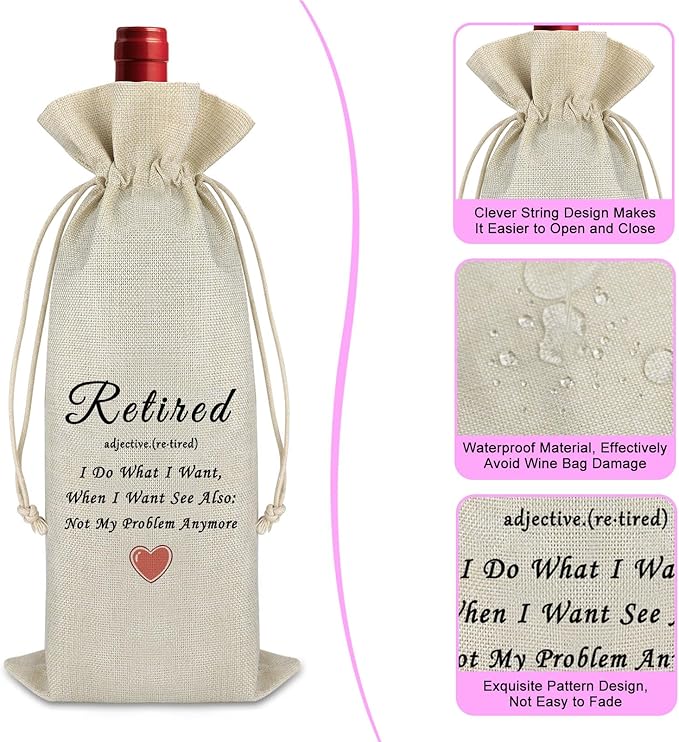 Funny Retirement Gifts for Women Men Going Away Gifts for Coworker Wine Bag Farewell Goodbye Gifts for Teacher Retirees Friend Birthday Christmas Gift for Colleagues Boss Retired Gift for Wife Mom