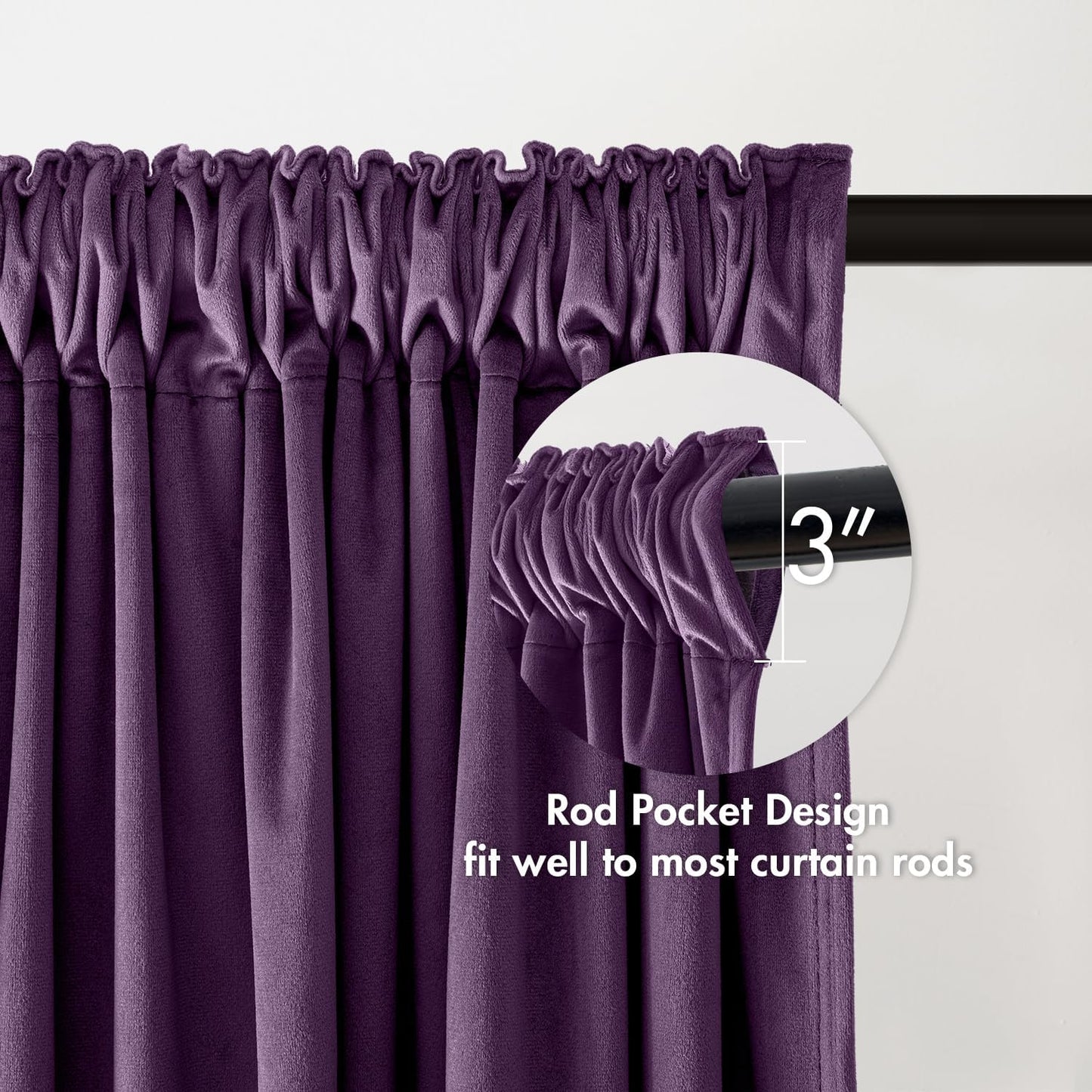 MIULEE Purple Velvet Curtains Thermal Insulated Blackout Curtain Drapes for Bedroom Living Room Darkening 84 Inches Long Curtains Panels Rod Pocket Set of 2