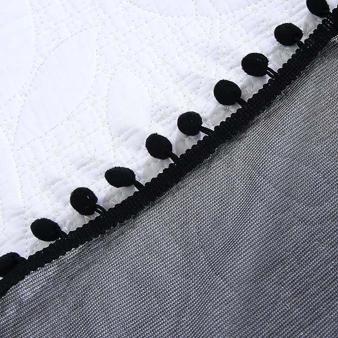 Akiky Pom Pom Canopy Bed Curtains Princess Bed Canopy Scarf for Full/Queen Metal Bed Frame,Wood Frame Bed-2 Panel Sheer Canopy Curtain(Black)