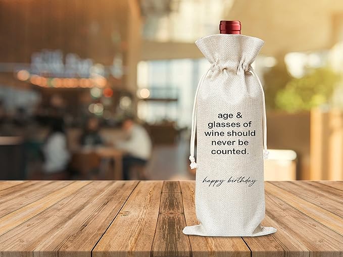 Birthday Gifts Wine Bag - Gift For Colleague, Co-worker, Boss, Emplyoee, Dad, Mom, Grandpa, Grandma Superior and Neighbor - Cotton Burlap Wine Bag (1 Pcs) - WB040