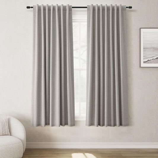 BOODII 63 Inch Blackout Curtains Linen Black Out Curtains for Bedroom 2 Panels Set Neutral Room Darkening Curtain Silver Gray Thermal Insulated Curtain for Nursery Window Drapes Back Tab 52x63