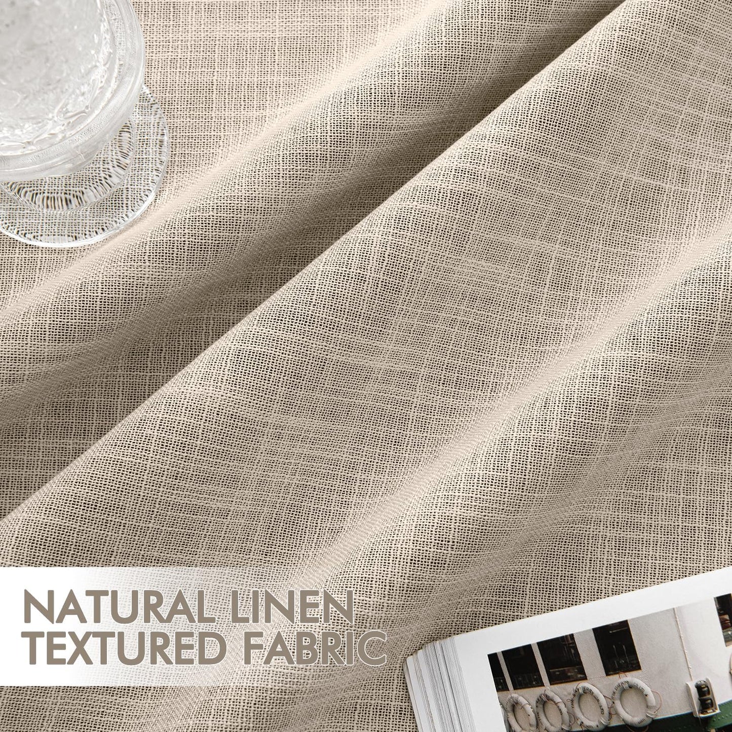 MIULEE Beige 100% Blackout Linen Curtains 94 Inch 2 Panels Set Double Sided No Coating Pleated Back Tab Black Out Long Thermal Insulated Pinch Pleat Bedroom Living Room Darkening Window Drapes