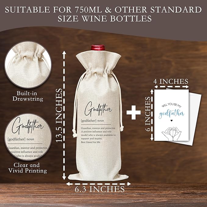 Godfather Gifts Wine Bag & Card, Godfather Proposal Gifts, Wine Bag For God Father Uncle, Godfather Definition Wine Bag For Baby Shower Baby Announcement Baptism, Will You Be My Godfather Gifts -03