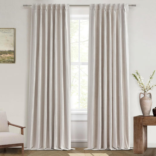 Pinch Pleated 92 Inch Curtains Blackout for Bedroom 2 Panels Set, Natural Linen Farmhouse Viral for 92-93 Inches Window Drapes Insulated Room Darkening Thick Patio Sliding Door with Back Tab Burg