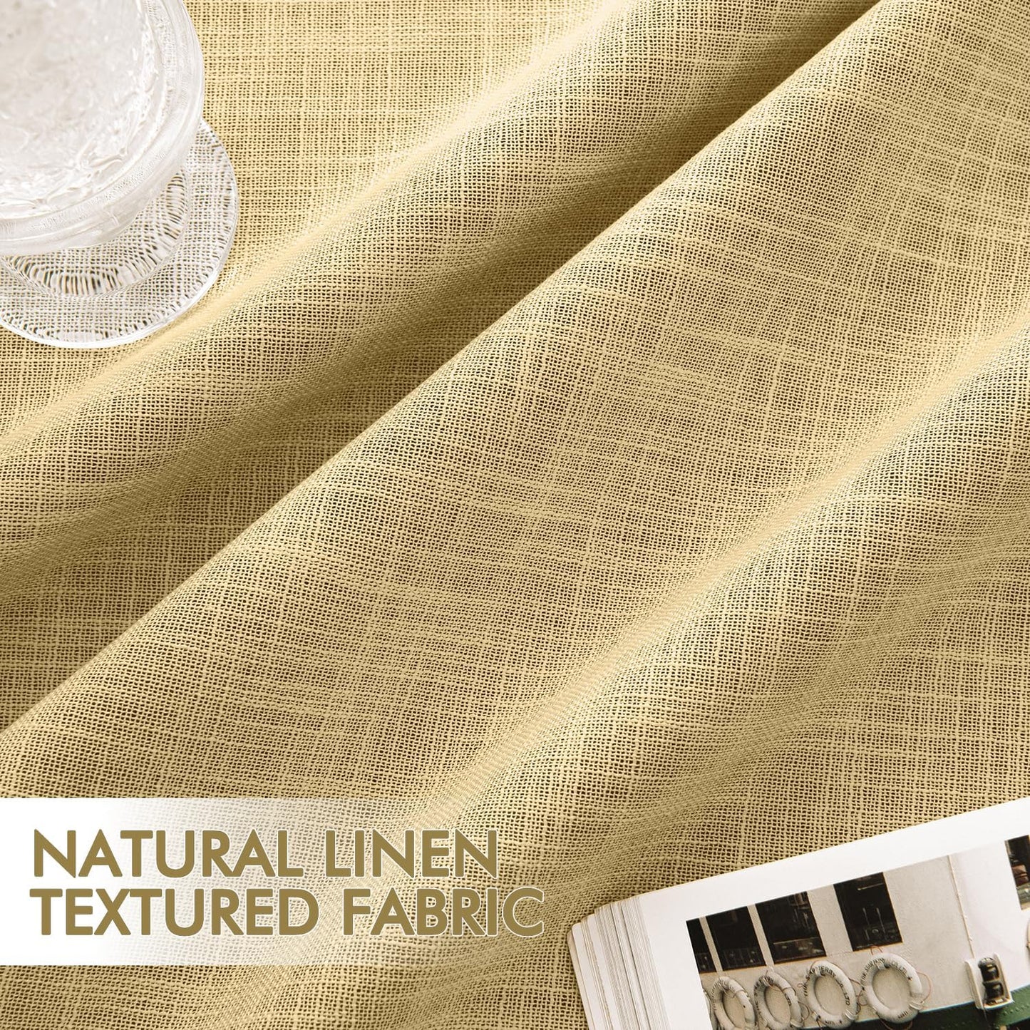 MIULEE Yellow 100% Blackout Linen Curtains 90 Inch 2 Panels Set Double Sided No Coating Pleated Back Tab Black Out Long Thermal Insulated Pinch Pleat Bedroom Living Room Darkening Window Drapes