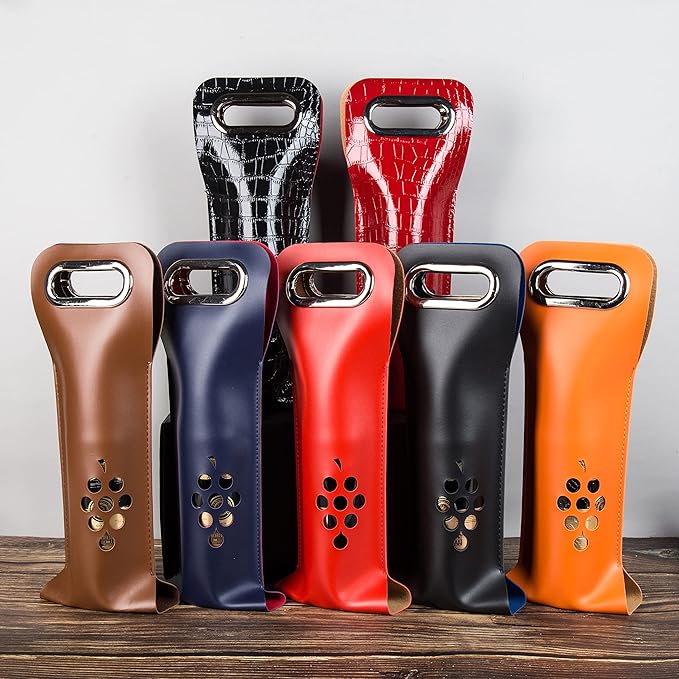 Leather Wine Bag with Handles Reusable Wine Carrier Bag Carrier Tote PU Leather Wine Gift Bag for Party Picnic Travel for Wine Lover Color Brown 1 Bottle, color brown- 1 bottle