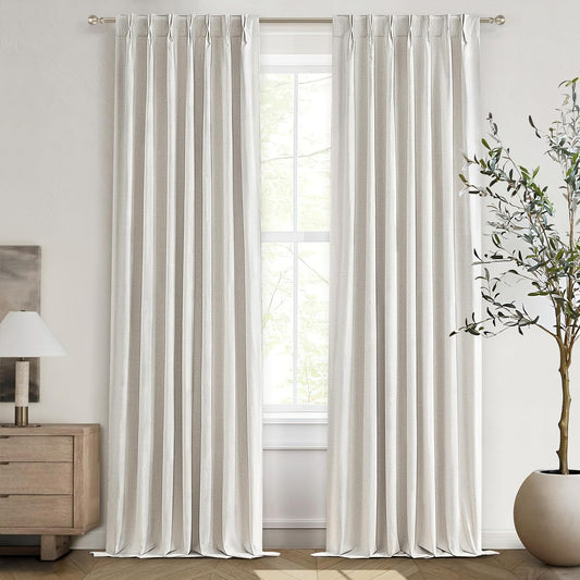 8-3/4FT Extra Long Curtains for Bedroom, Lush Decor 105 Inch Linen Blackout Light Blocking Nursery Window Curtains 2 Panels Burg Textured Back Tab&Pinch Pleated Drapes with Hooks Birch (40"x105")