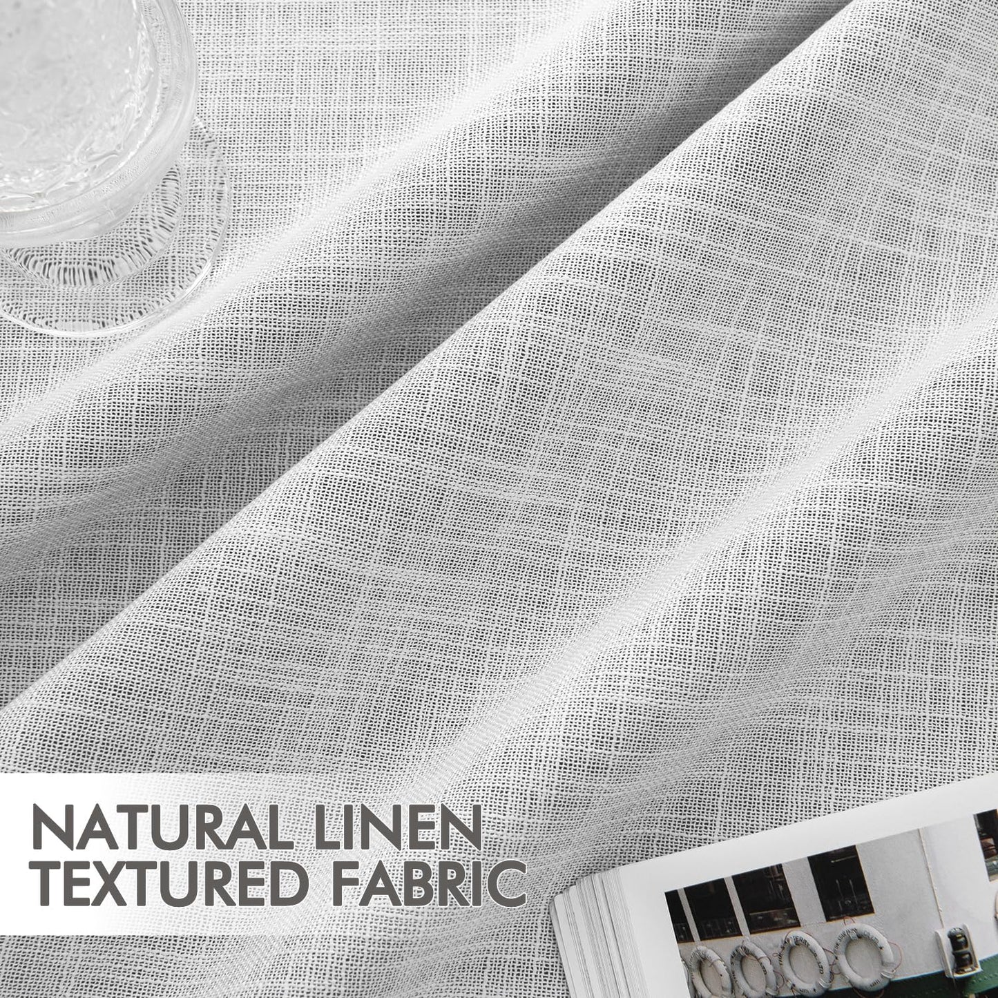 MIULEE Greyish White 100% Blackout Linen Curtains 102 Inch 2 Panels Set Double Sided No Coating Pinch Pleated Back Tab Floor to Ceiling Black out Thermal Insulated Bedroom Living Room Darkening Drapes