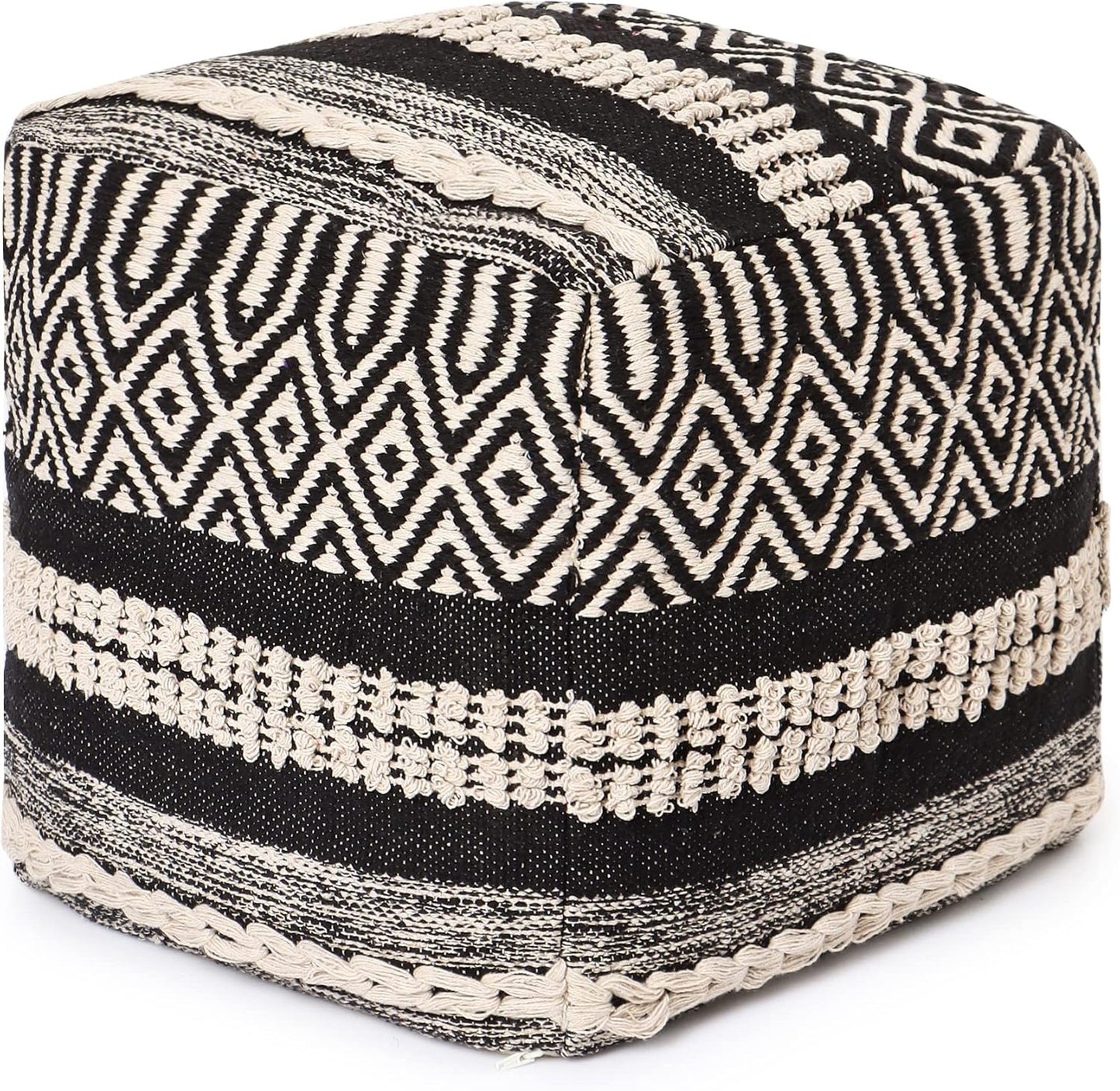 REDEARTH · Tufted Pouf Ottoman with Filler Textured Storage Cube Bean Bag Pouffe Footrest for Living Room, Bedroom, Nursery, Kidsroom; 100% Cotton (17.5"X17.5"X17.5", Char Delineate Black)