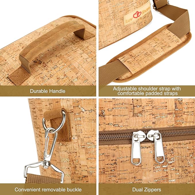 Insulated Wine Bag, Cork 4 Bottles Wine Gift Bags, Cooler Carrier Tote Bag for Travel Party Beach Wedding Reusable & Recyclable