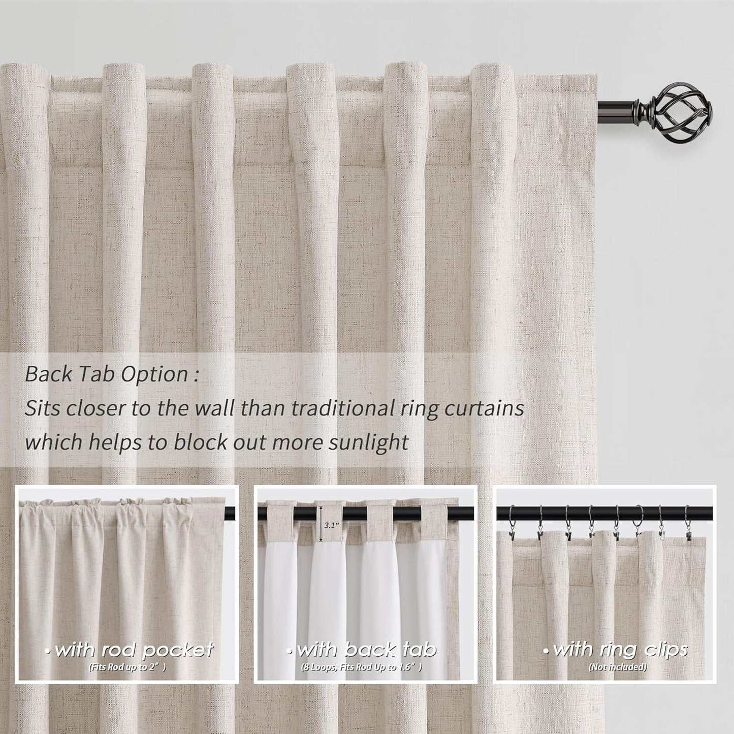 BOODII Blackout Curtains for Bedroom 80 Inch Length 2 Panels Set Room Darkening Linen Curtains Sand Beige Black Out Curtain Neutral Thermal Insulated Living Room Nursery Drapes Back Tab 52x80