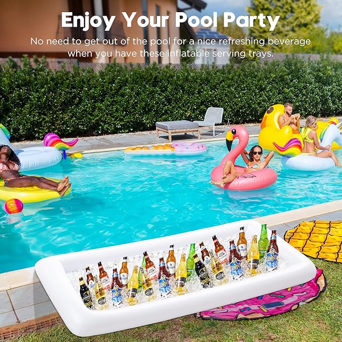 HBlife 4 PCS Inflatable Serving Bar, Salad Ice Tray Food Drink Containers with Drain Plug and 1 Hand Air Pump, Inflatable Buffet Cooler for Party Supplies