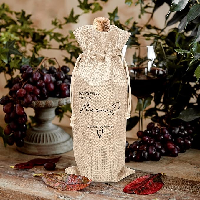 PharmD Graduation Wine Gift Bag, Graduation Gift Wine Bag for Pharmacist, Pharmd, Her, Him, Graduation Party, 1 Pc Burlap Wine Bottle Cover Bag (f19)