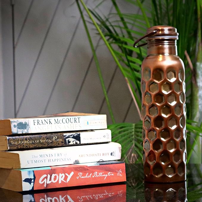 Craft Trade Copper Ayurveda Copper Water Bottle for Drinking 32oz Antique Black Diamond Pure Copper Water Bottle Travel Water Bottle for Gym, Office, Hiking, Outdoor – Ayurvedic Hammered Water Vessel