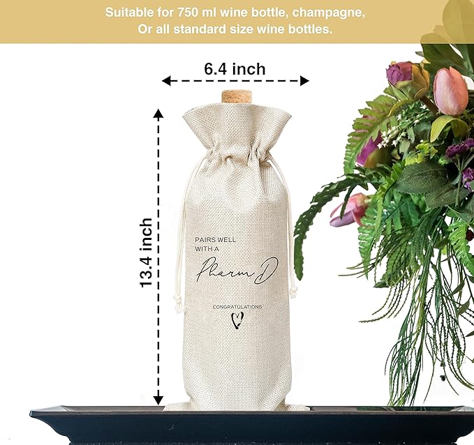 PharmD Graduation Wine Gift Bag, Graduation Gift Wine Bag for Pharmacist, Pharmd, Her, Him, Graduation Party, 1 Pc Burlap Wine Bottle Cover Bag (f19)