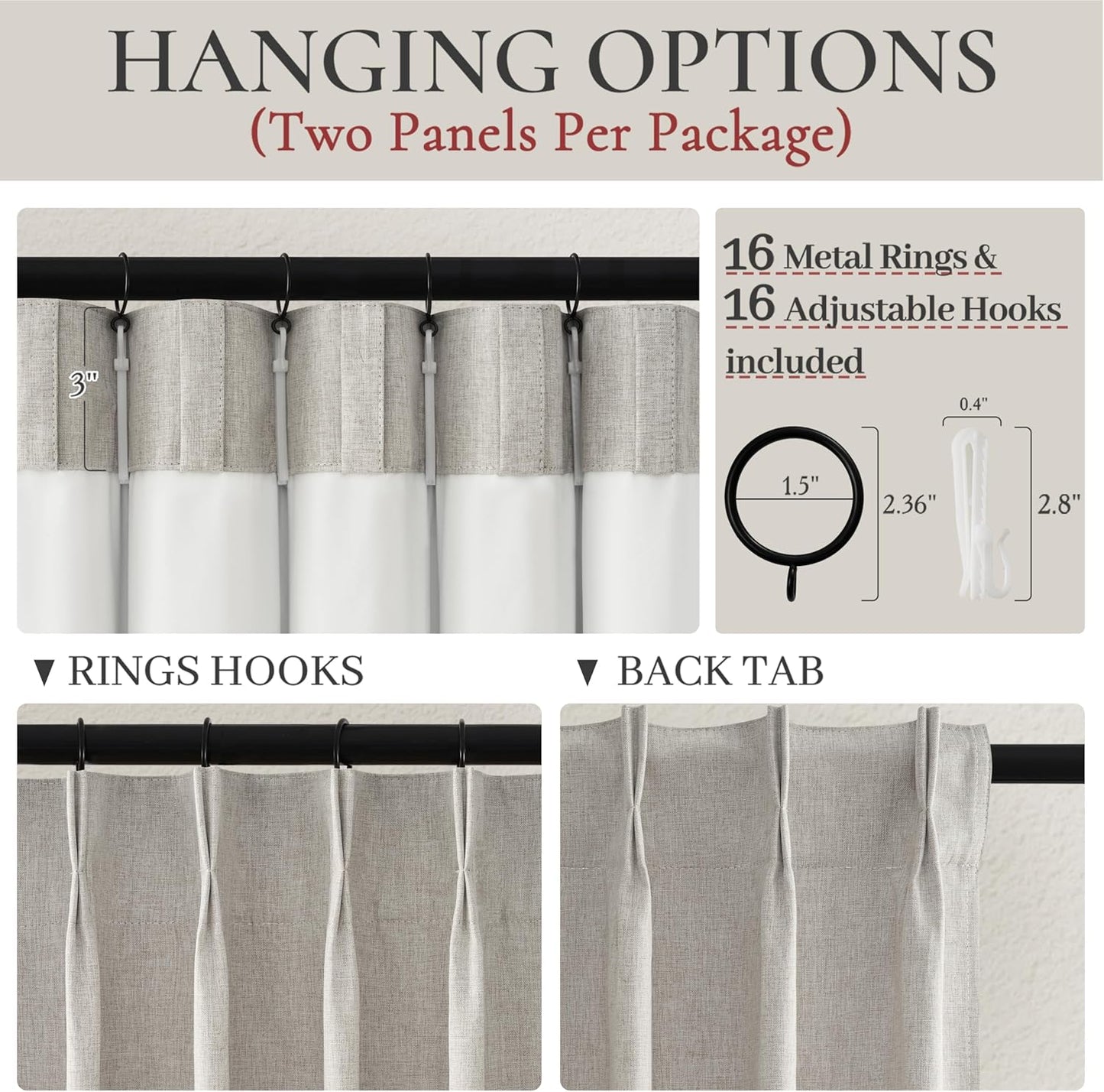 Light Brown Linen Curtains for Living Room, Beautiful Pinch Pleated 96 Inches Long 2 Panels Set, Farmhouse Double Pleat Memory Trained Blackout Thermal Drapes for Summer Heat 8 FT (40"Wx96"L)