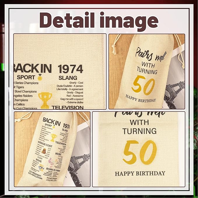 Funny Birthday Wine Bag Gifts - 50th Birthday Gifts 50th Birthday Gift Ideas for Women Men Birthday Gift Red Wine Bag Birthday Party Decor Drawstring Burlap Wine Bottle Bag