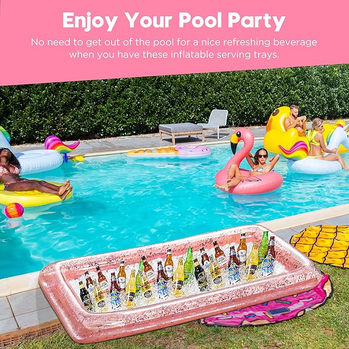 HBlife 2 PCS Inflatable Serving Bar, Inflatable Buffet Cooler for Outdoor Party, BBQ, Luau, Salad Ice Tray Food Drink Containers with Drain Plug and 1 Hand Air Pump,