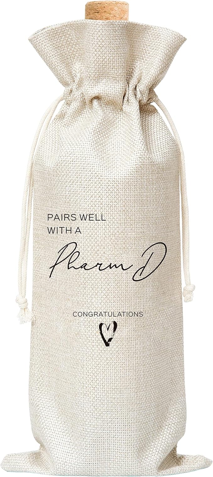 PharmD Graduation Wine Gift Bag, Graduation Gift Wine Bag for Pharmacist, Pharmd, Her, Him, Graduation Party, 1 Pc Burlap Wine Bottle Cover Bag (f19)