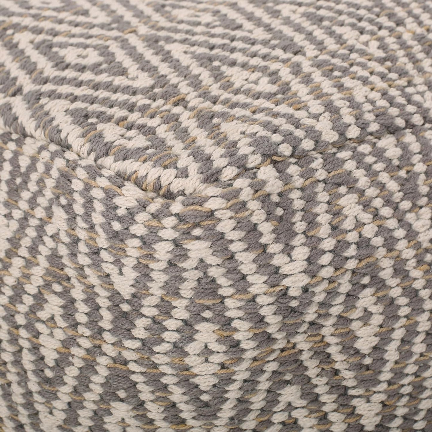 GDFStudio Boho Handmade Fabric Cube Pouf Ottoman Foot Stool - Bean Bag Floor Chair - Foot Rest Couch for Living Room Bedroom, Beige and Yellow,15"" x 15"" x 15"", 312183N