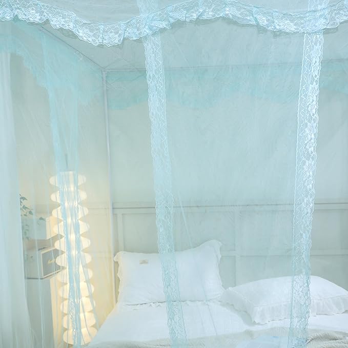 Bed Canopy, Princess Bed Curtain Net for Girls & Adults，Three-Doors Rectangle Lace Dome Netting (Green, Queen)