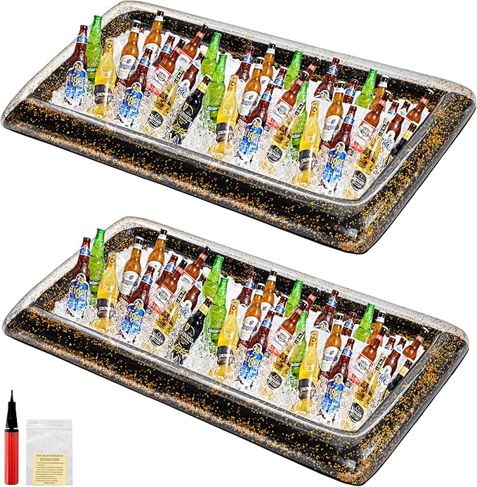 HBlife 2 PCS Inflatable Serving Bar, Inflatable Buffet Cooler for Party, BBQ, Luau, Salad Ice Tray Food Drink Containers with Drain Plug and 1 Hand Air Pump,