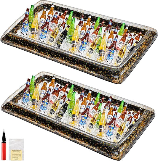 HBlife 2 PCS Inflatable Serving Bar, Inflatable Buffet Cooler for Party, BBQ, Luau, Salad Ice Tray Food Drink Containers with Drain Plug and 1 Hand Air Pump,