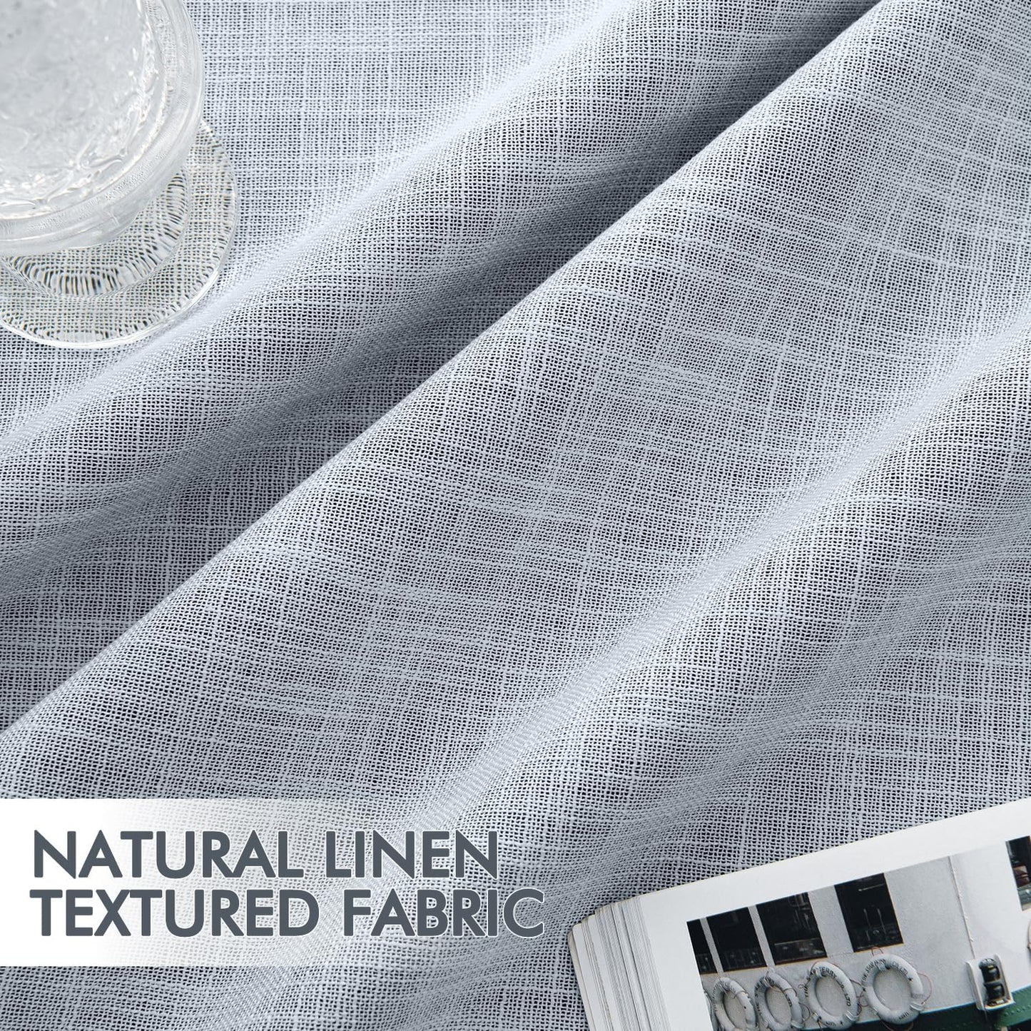 MIULEE Light Blue 100% Blackout Linen Curtains 120 Inch 2 Panels Set Double Sided No Coating Pinch Pleated Back Tab Black Out 10 FT Extra Long Thermal Insulated Bedroom Living Room Darkening Drapes