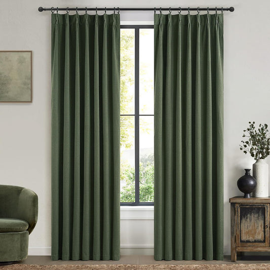 Dark Olive Green Bedroom Curtains 92 Inch Length 2 Panels Set Burg,Pinch Pleated Decorative Blackout Drapes Thermal Insulating Window Full Light Blocking Linen Blend Sunroom Pine (40"Wx92"Lx2 Loden)