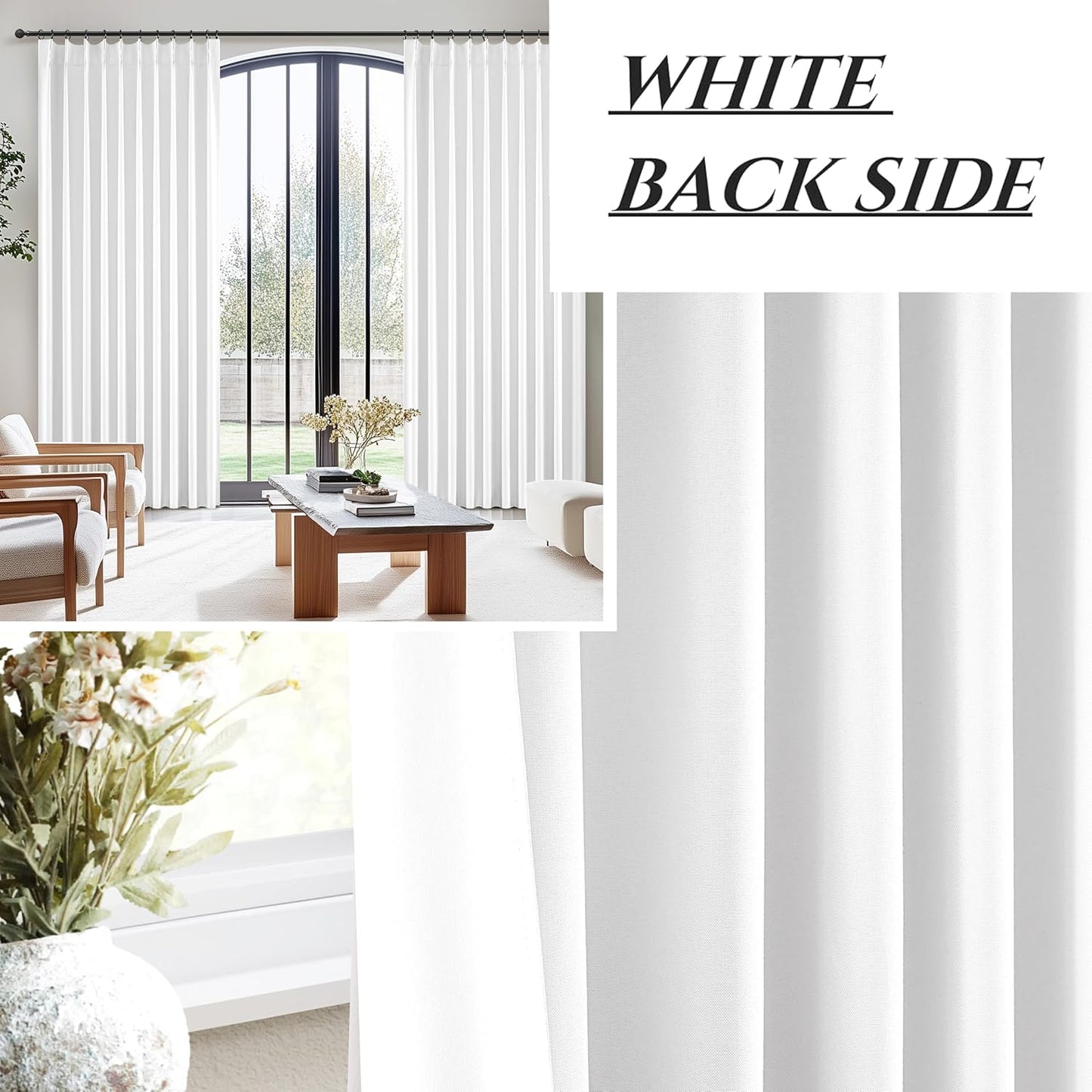 Bright White Pinch Pleated Blackout Curtains 90 Inches Long for Bedroom, Neutral Thick Linen Blend Room Darkening Patio Door Curtain Hook Ring Thermal Privacy Windows Drapes 40"W x 90"L x 2 Panels Set