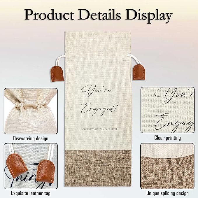 Wedding Wine Bag, Engagement Gifts for Couples, Cotton Linen Wine Gift Bag With Drawstring, Wine Champagne Bottle Gift Bag, Wedding Gift for Women Besties Friends, Bachelorette Party Favor-8