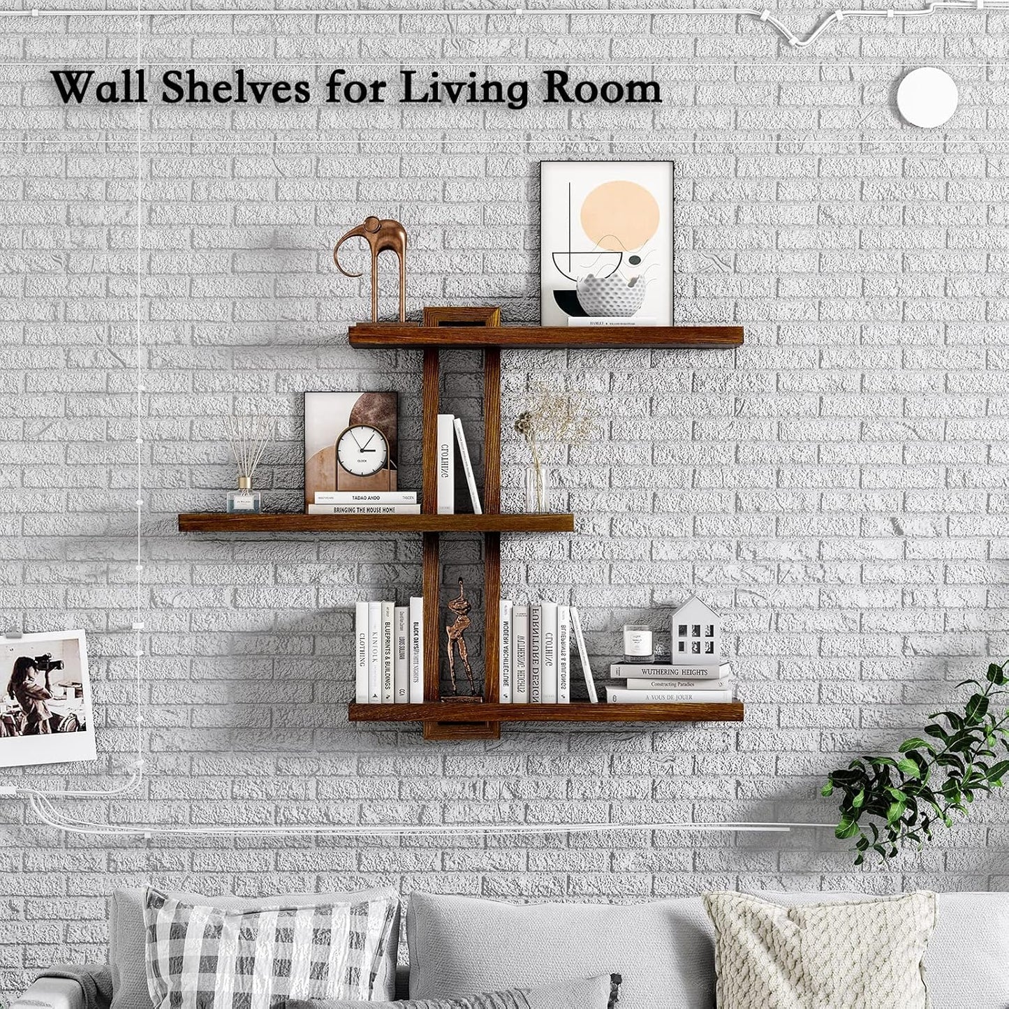 Variable Floating Shelves Wood Set of 3, Bathroom Shelves 28.35" Max, Rustic Shelves for Wall, Wall Shelves for Living Room Bathroom Bedroom Farmhouse - Dark Walnut Color - 28.35" x 23" x 4.3" Max