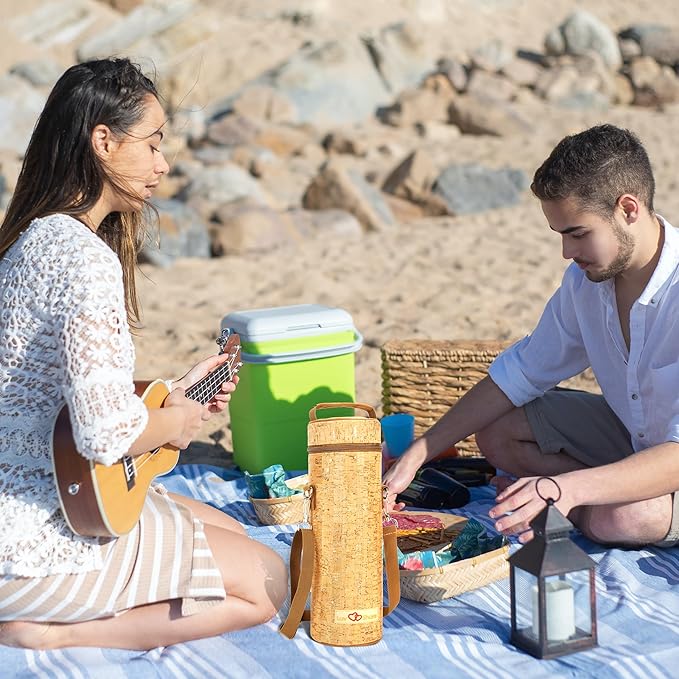 Insulated Wine Bag, Cork Single Bottle Wine Gift Bags, Cooler Carrier Tote Bag for Travel Party Beach Wedding Reusable & Recyclable