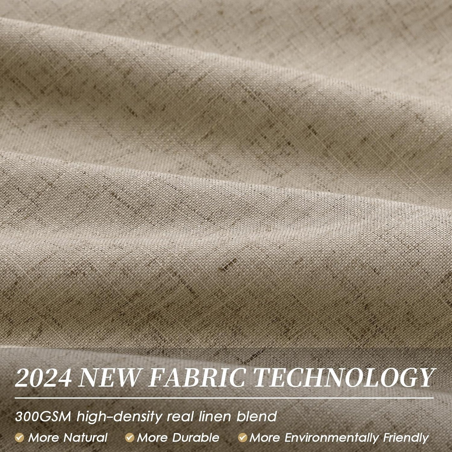 BOODII 100 Inch Blackout Curtains 2 Panels Set Back Tab Thermal Insulated Khaki Linen Textured Black Out Curtains Noise Reducing Neutral Living Room Darkening Window Drapes Pleated Look 52x100