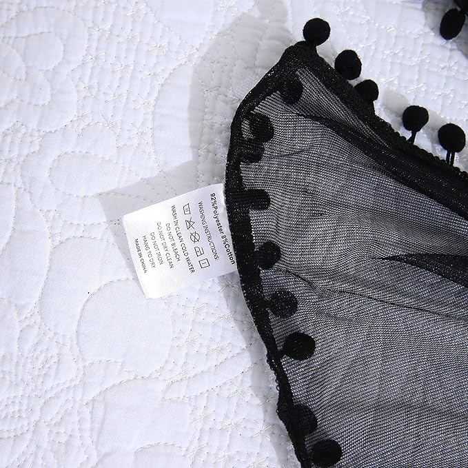 Akiky Pom Pom Canopy Bed Curtains Princess Bed Canopy Scarf for Full/Queen Metal Bed Frame,Wood Frame Bed-2 Panel Sheer Canopy Curtain(Black)