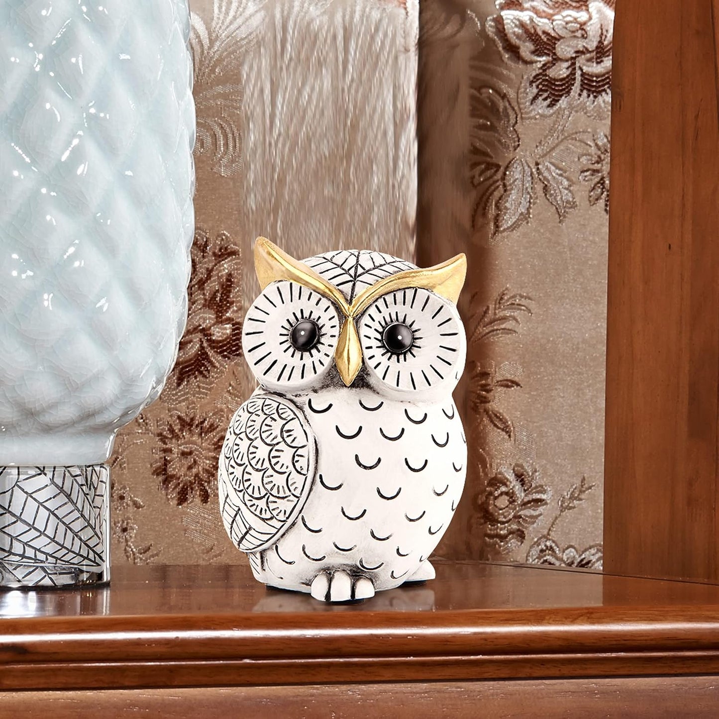 Owl Statue for Home Decor Accents,Owl Decor for Bookshelf Bedroom Living Room Office Table Desk Mantle TV Stand Boho Decoration,Modern Shelf Decor Accents Animal Sculptures for Birds Lovers,Owls Gift