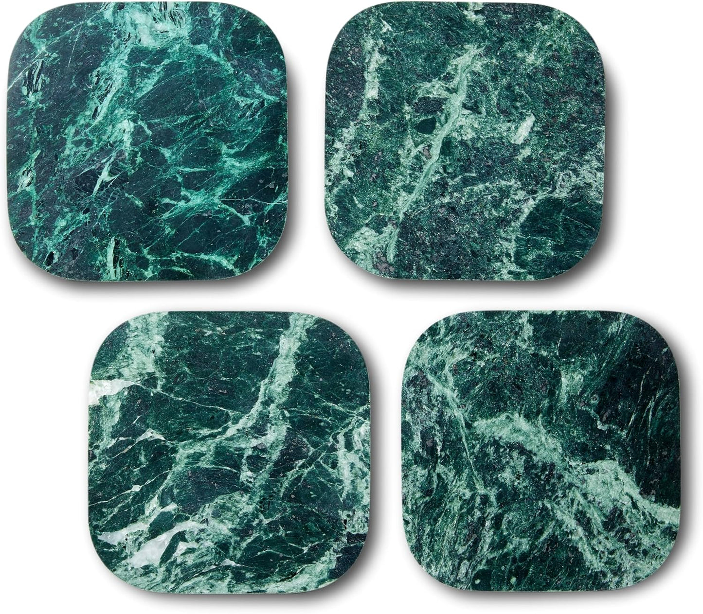 𝐈𝐭𝐚𝐥𝐢𝐚𝐧 Green Marble Coasters – Set of 4 – Square Modern Bar Coasters for Drinks, Coffee –Stone Holder for Home Décor, Housewarming Gifts (Dark Green)