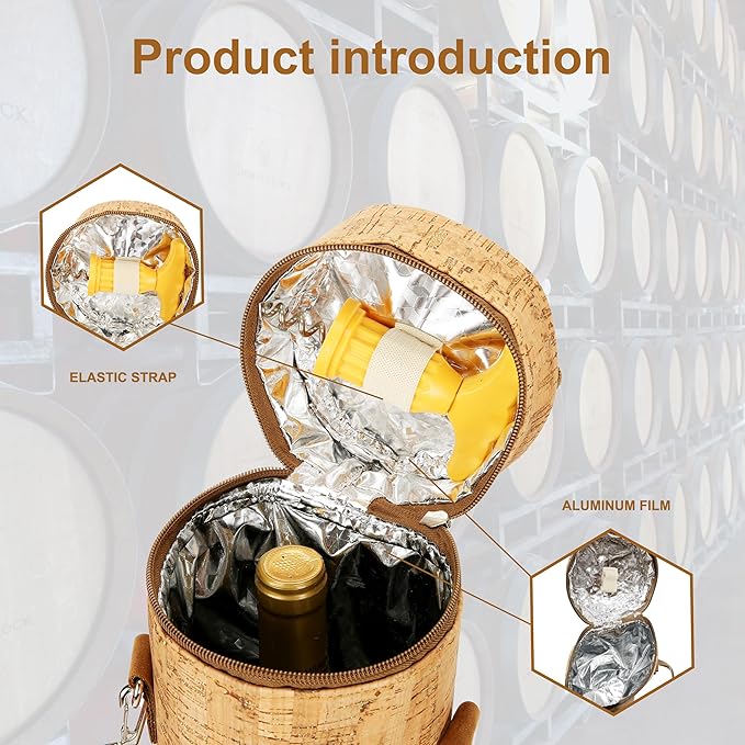 Insulated Wine Bag, Cork Single Bottle Wine Gift Bags, Cooler Carrier Tote Bag for Travel Party Beach Wedding Reusable & Recyclable