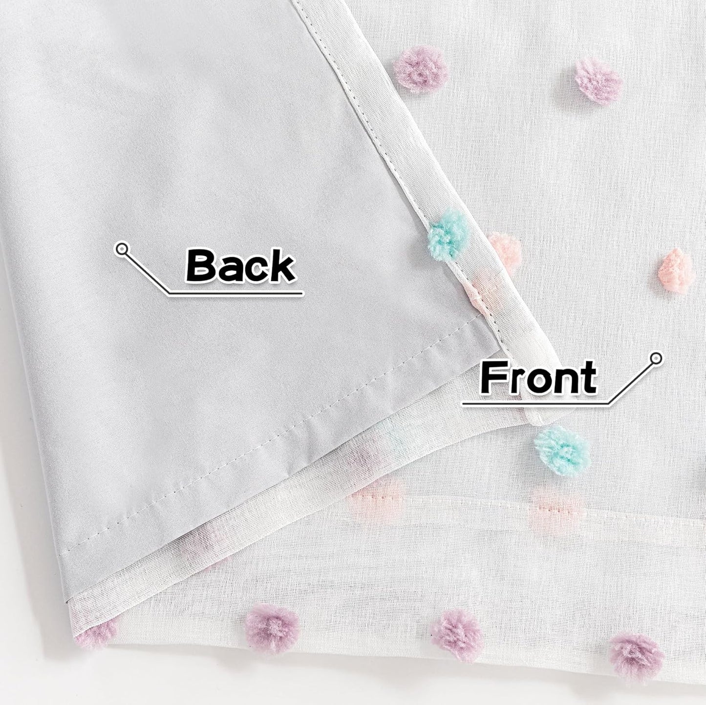 MYSKY HOME 100% Blackout Curtains for Bedroom Total Light Blocking Curtains 90 Inch Long Room Darkening 2 Panels Grommet Double Layer Privacy Window Drapes with Rainbow Pom Pom Sheer 52" x 90"