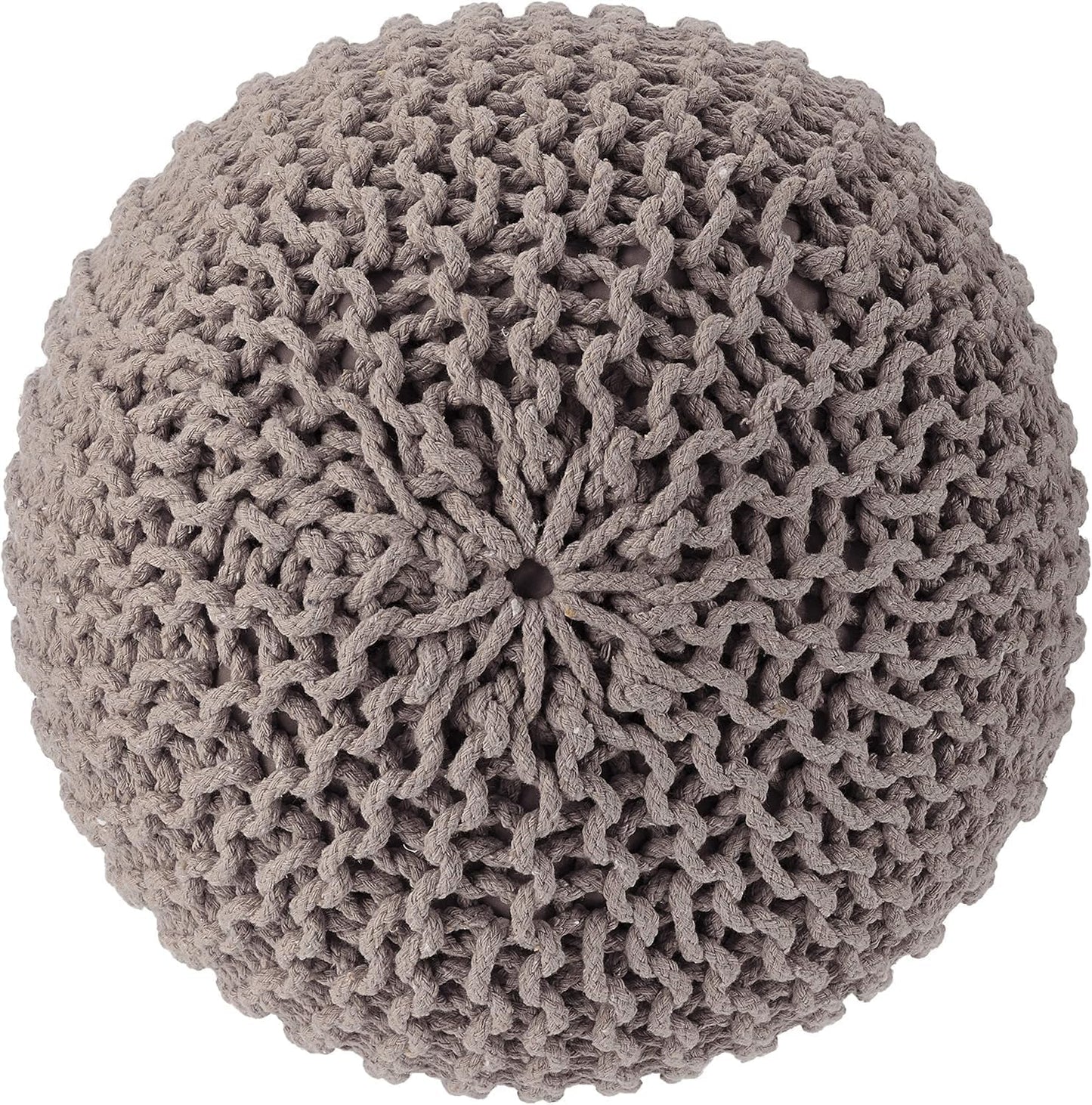 REDEARTH Round Pouf Foot Stool Bean Bag Ottoman - Hand Knitted Boho Pouffe - Home Decor Poof - Stuffed Foot Rest for Living Room - Nursery - Bedroom - Patio (19.5"x19.5"x14") - Taupe