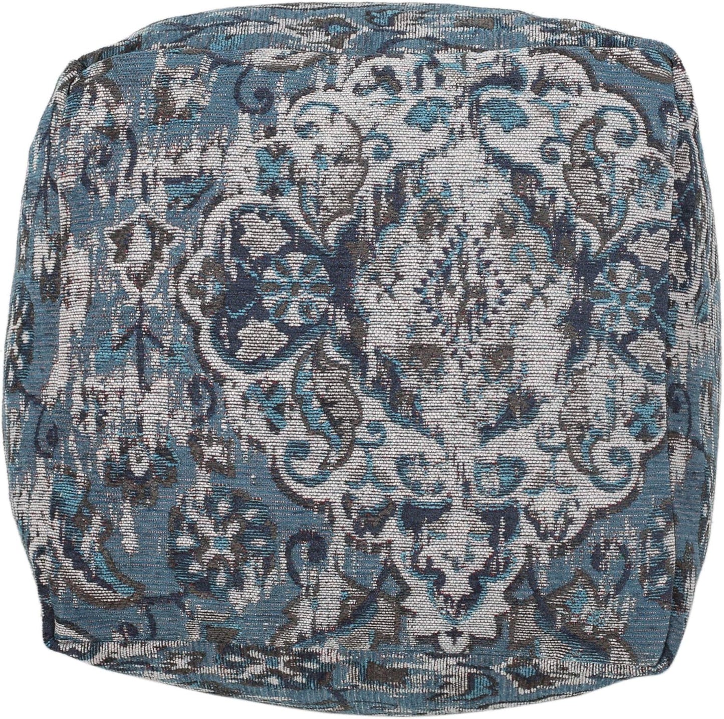 GDFStudio Boho Handmade Fabric Cube Pouf Ottoman Foot Stool - Bean Bag Floor Chair - Foot Rest Couch for Living Room Bedroom,Blue,16"" x 16"" x 16"", Conch,blue, 313832N