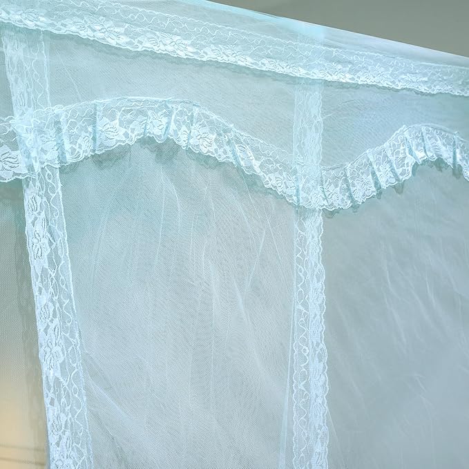 Bed Canopy, Princess Bed Curtain Net for Girls & Adults，Three-Doors Rectangle Lace Dome Netting (Green, Queen)