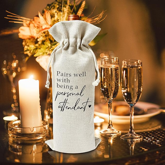 Zodvery Bridesmaid or Best Man Wine Gift Bags - for Wedding, Bridesmaid Gift, Bridesmaid Duties, Personal Attendant Proposal - Reusable Burlap With Drawstring Gift Bag (5.5"x 13.5")-1 Pcs/jiu050